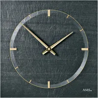 AMS Wanduhr Quarz Schiefer, Naturschiefer Schieferuhr golden - Schwarz