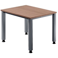 Hammerbacher Schreibtisch nussbaum quadratisch, 4-Fuß-Gestell silber 80,0 x 80,0