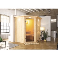 Karibu Sauna Taurin mit Eckeinstieg 68 mm ohne Ofen-Inkl.