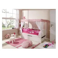 TICAA Himmelbett Lino Mini Kiefer weiß inkl. Zusatzbett stern-rosa