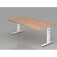 Hammerbacher Ergonomic O-Serie Schreibtisch nussbaum rechteckig, C-Fuß-Gestell weiß 200,0