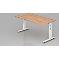Hammerbacher höhenverstellbarer Schreibtisch nussbaum rechteckig, C-Fuß-Gestell weiß 160,0 x