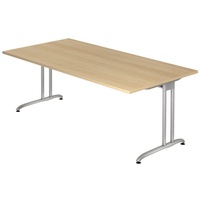 Hammerbacher Schreibtisch eiche rechteckig, C-Fuß-Gestell silber 200,0 x 100,0