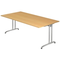 Hammerbacher Schreibtisch buche rechteckig, C-Fuß-Gestell silber 200,0 x 100,0