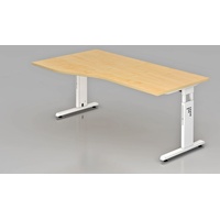 Hammerbacher Gradeo höhenverstellbarer Schreibtisch ahorn Trapezform, C-Fuß-Gestell weiß 180,0