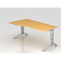 Hammerbacher Schreibtisch buche Trapezform, C-Fuß-Gestell silber 180,0 x 80,0/100,0