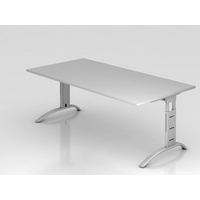 Hammerbacher höhenverstellbarer Schreibtisch lichtgrau rechteckig, C-Fuß-Gestell silber 200,0 x