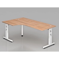 Hammerbacher Gradeo höhenverstellbarer Schreibtisch nussbaum L-Form, C-Fuß-Gestell weiß 200,0