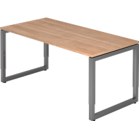 Hammerbacher höhenverstellbarer Schreibtisch nussbaum rechteckig, Kufen-Gestell grau 160,0 x