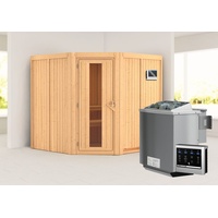 Karibu Sauna Jarin mit Eckeinstieg 68 mm-9 kW Bio-Kombiofen