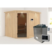 Karibu Sauna Malin mit Eckeinstieg 68 mm-9 kW Ofen
