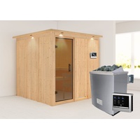 Karibu Sauna Rodin mit Fronteinstieg 68 mm-9 kW Ofen