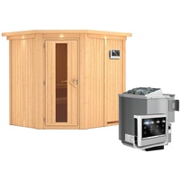 Karibu Sauna Siirin mit Eckeinstieg 68 mm-9 kW Bio-Kombiofen