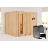Karibu Sauna Gobin mit Fronteinstieg 68 mm-9 kW Bio-Kombiofen