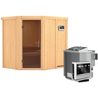 Karibu Sauna Siirin mit Eckeinstieg 68 mm-9 kW Bio-Kombiofen