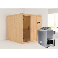 Karibu Sauna Rodin mit Fronteinstieg 68 mm-9 kW Ofen