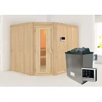 Karibu Sauna Malin mit Eckeinstieg 68 mm-9 kW Ofen
