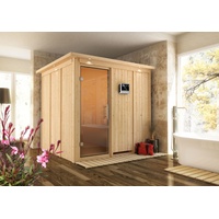 Karibu Sauna Rodin mit Fronteinstieg 68 mm-Ohne Ofen-inkl. Dachkranz-
