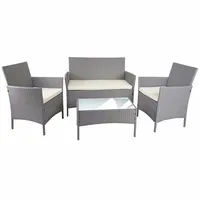 Mendler Poly-Rattan Garten-Garnitur HWC-D82, Sitzgruppe Lounge-Set grau mit Kissen