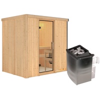 Karibu Sauna Bodin mit Fronteinstieg 68 mm-9 kW Ofen