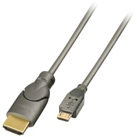 LINDY HDMI Anschlusskabel USB-Micro-B Stecker, HDMI-A Stecker 2.00m Grau