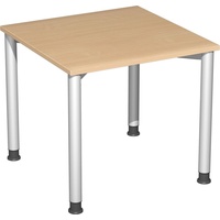 Geramöbel Flex höhenverstellbarer Schreibtisch buche, silber rechteckig, 4-Fuß-Gestell silber