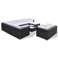 VidaXL Polyrattan Lounge-Set mit Auflagen 10-tlg. schwarz 41876