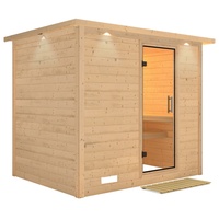 Karibu Sauna Sonara mit Dachkranz, Klarglas Ganzglastür