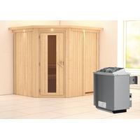 Karibu Sauna Siirin mit Eckeinstieg 68 mm-9 kW Ofen