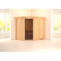 Karibu Sauna Siirin mit Eckeinstieg 68 mm-Ohne Ofen-inkl. Dachkranz-Ganzglastür
