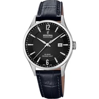 Festina Herren F20007/4 Swiss Made Silber Edelstahl Case SchwarzLeder