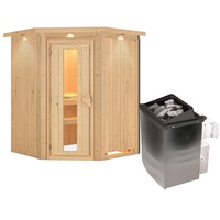 Karibu Sauna Larin mit Eckeinstieg 68 mm-9 kW Ofen