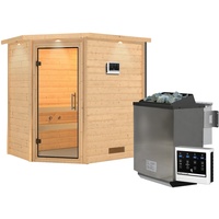 Karibu Sauna Svea - 38 mm inkl. Dachkranz-Klarglas Ganzglastür-9