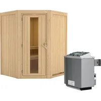 Karibu Sauna Larin mit Eckeinstieg 68 mm-9 kW Ofen