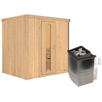 Karibu Sauna Bodin mit Fronteinstieg 68 mm-9 kW Ofen