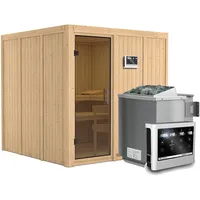 Karibu Sauna Rodin mit Fronteinstieg 68 mm-9 kW Bio-Kombiofen