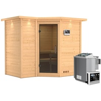 Karibu Sahib 2-Sauna 40mm -Eckeinstieg - Exklusivoptik-9 kW Bio-Kombiofen