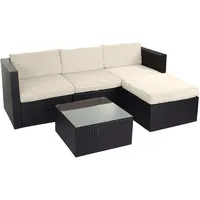 Mendler Poly-Rattan-Garnitur HWC-D28, Gartengarnitur Sofa Set braun, Polster creme