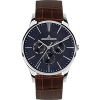 Jacques Lemans Unisexuhr Classic, Blau, Braun, (40 mm)