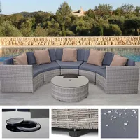 Mendler Poly-Rattan Garnitur rund HWC-E17, Garten-Set Sitzgruppe ~ grau,
