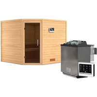 Karibu Sauna Leona - 38 mm Massivholz -Ohne Dachkranz-Ganzglastür
