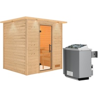 Karibu Sauna Anja - 38 mm inkl. Dachkranz-Klarglas Ganzglastür-9