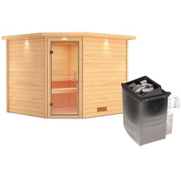 Karibu Sauna Leona - 38 mm Massivholz -Inkl. Dachkranz-Klarglas