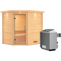 Karibu Sauna Mia - 38 mm inkl. Dachkranz-Klarglas Ganzglastür-9