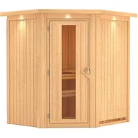 Karibu Sauna Taurin mit Eckeinstieg 68 mm-Ohne Ofen-Inkl. Dachkranz-