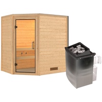 Karibu Sauna Svea - 38 mm -Ohne Dachkranz-Klarglas Ganzglastür-9