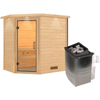 Karibu Sauna Svea - 38 mm inkl. Dachkranz-Klarglas Ganzglastür-9