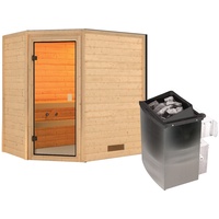 Karibu Sauna Svea - 38 mm -Ohne Dachkranz-Bronzierte Ganzglastür-9