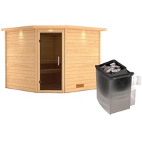 Karibu Sauna Leona - 38 mm Massivholz -Inkl. Dachkranz-Ganzglastür