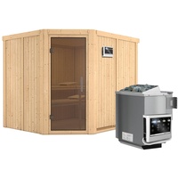 Karibu Sauna Malin mit Eckeinstieg 68 mm-9 kW Bio-Kombiofen